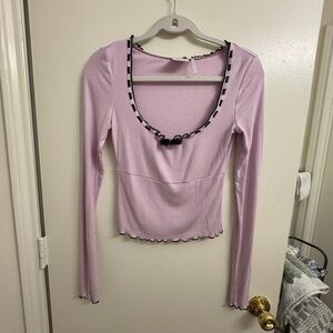 Women's Pink Long Sleeve Top with Black Trim